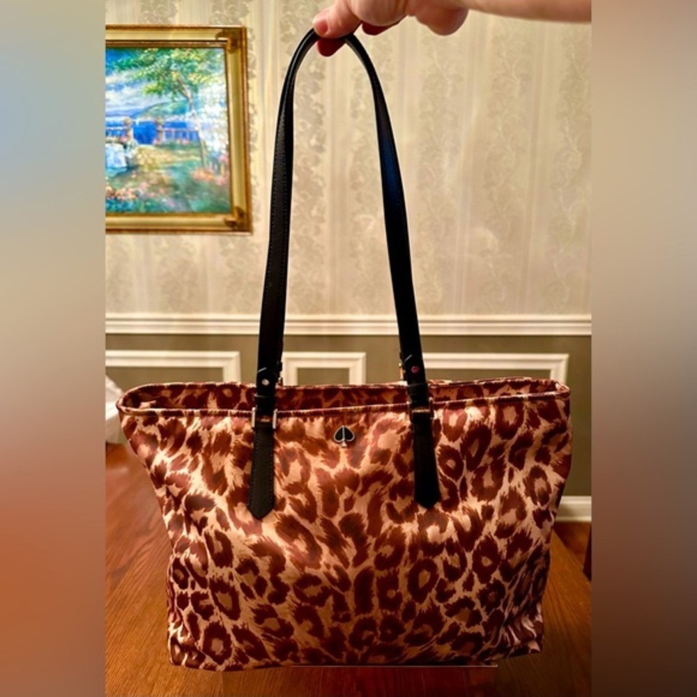 ✨Kate Spade♠️”Taylor” Leopard Tote Bag/Leather/Nylon - Picture 4 of 16